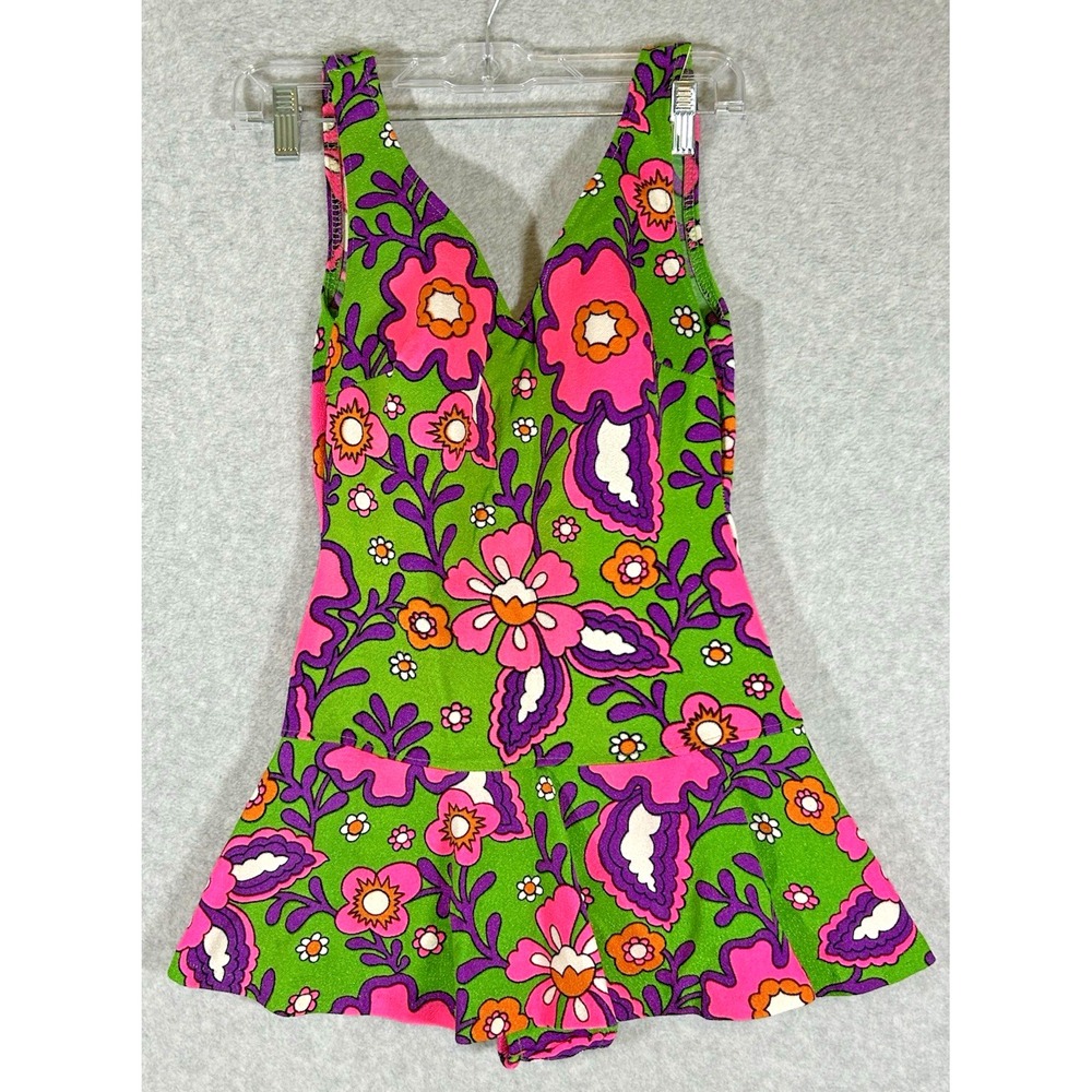 Montgomery Ward Retro Women's One-Piece Swimsuit Groovy Flower Power XS/S?